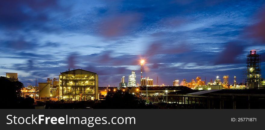 Beautiful twilight in petrochemical plant