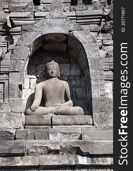 Stone Carving Of Buddha In Borobudur, Indonesia