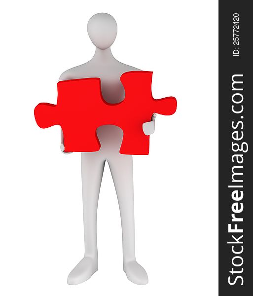 3d Man Standing With Puzzle
