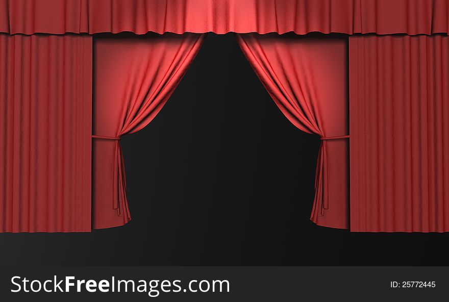 3d red stage curtain with spotlights