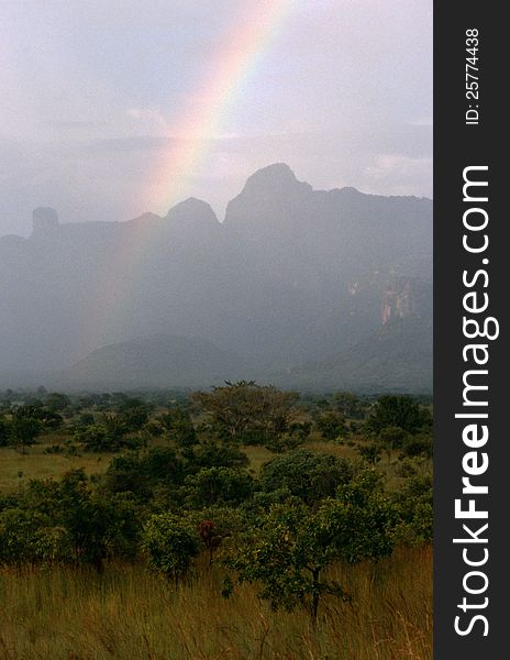 A Rainbow Over Fields In Uganda