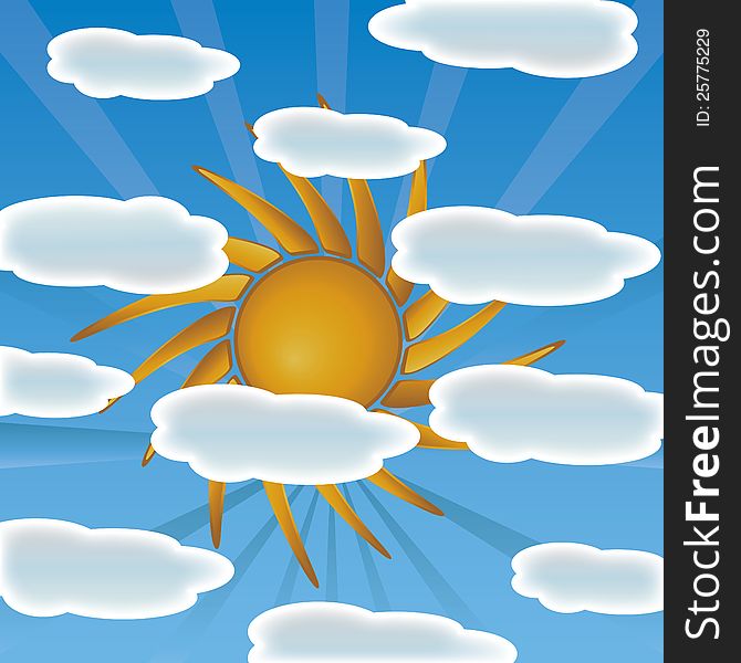 Sun with clouds vector