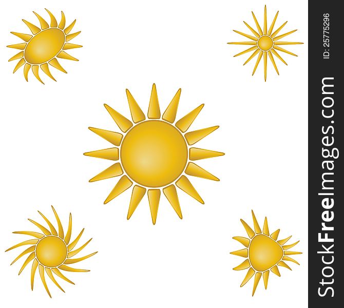 Bright symbolic vector sun collection isolate on white