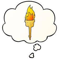 Cartoon Flaming Torch And Thought Bubble In Smooth Gradient Style Stock Images