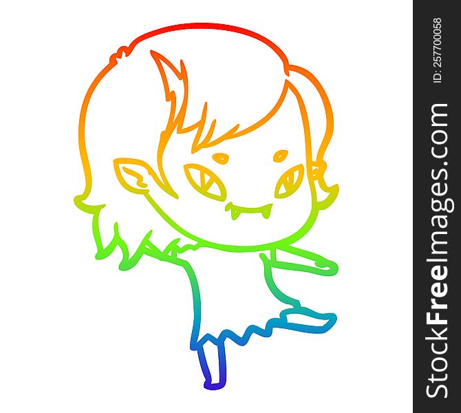 Rainbow Gradient Line Drawing Cartoon Friendly Vampire Girl