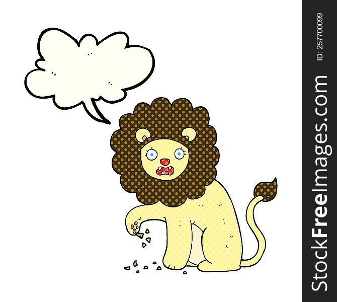 Comic Book Speech Bubble Cartoon Lion With Thorn In Foot