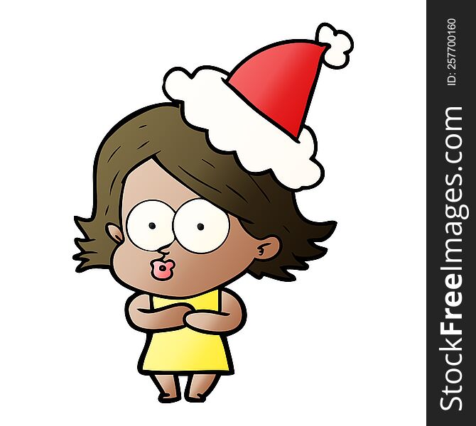Gradient Cartoon Of A Girl Pouting Wearing Santa Hat