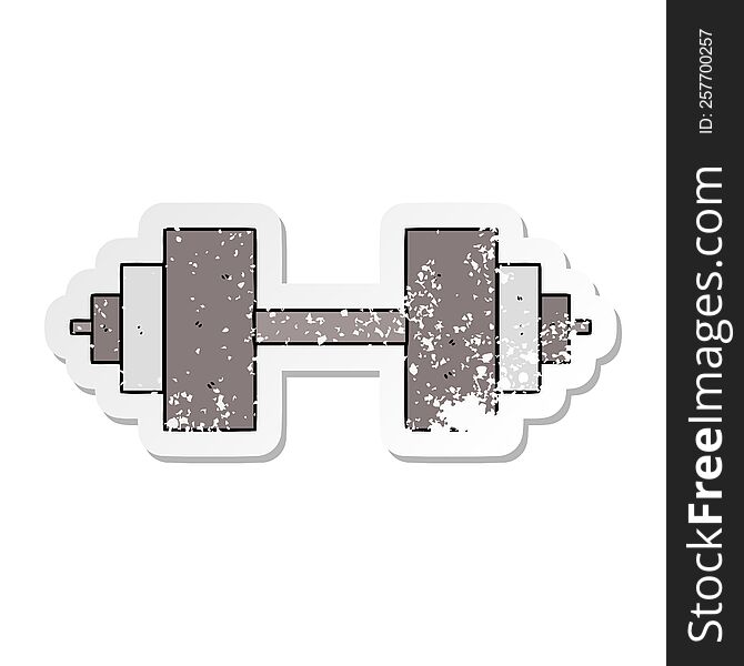 distressed sticker of a cartoon dumbbell