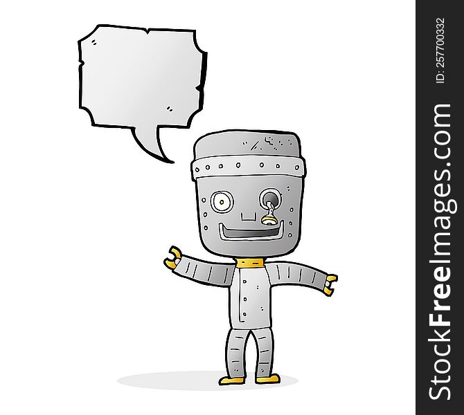 Cartoon Funny Old Robot With Speech Bubble