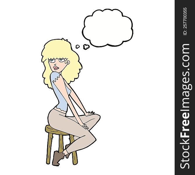 cartoon woman striking pose with thought bubble