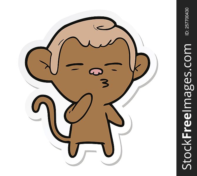 Sticker Of A Cartoon Suspicious Monkey