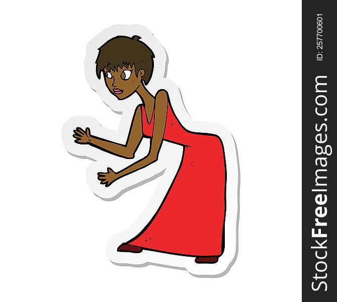 sticker of a cartoon woman in dress gesturing