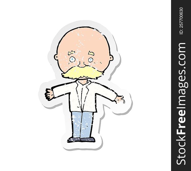 retro distressed sticker of a cartoon bald man with open arms