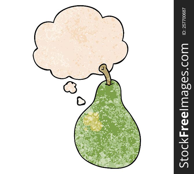 Cartoon Pear And Thought Bubble In Grunge Texture Pattern Style