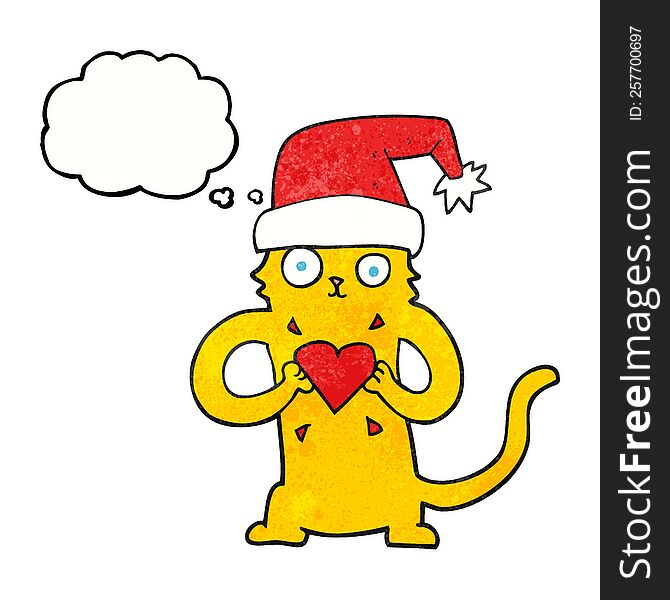 freehand drawn thought bubble textured cartoon cat loving christmas
