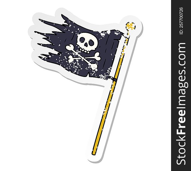 Distressed Sticker Cartoon Doodle Of A Pirates Flag