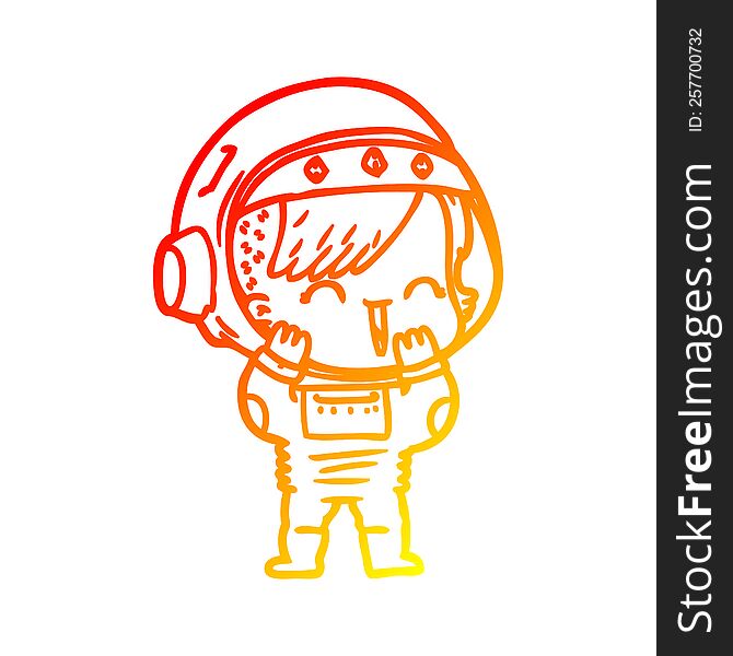 Warm Gradient Line Drawing Cartoon Laughing Astronaut Girl