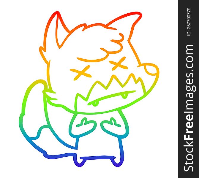 rainbow gradient line drawing of a cartoon cross eyed fox