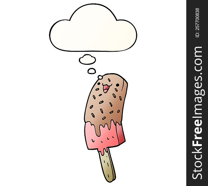Cute Cartoon Happy Ice Lolly And Thought Bubble In Smooth Gradient Style