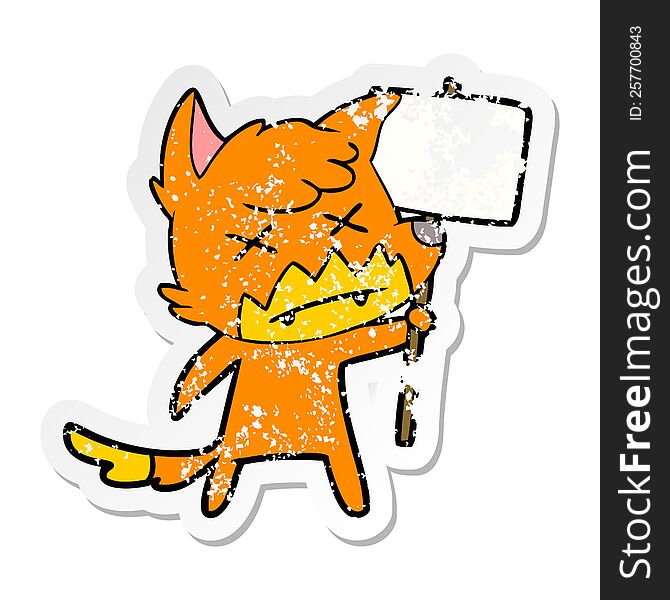 Distressed Sticker Of A Cartoon Dead Fox With Protest Sign
