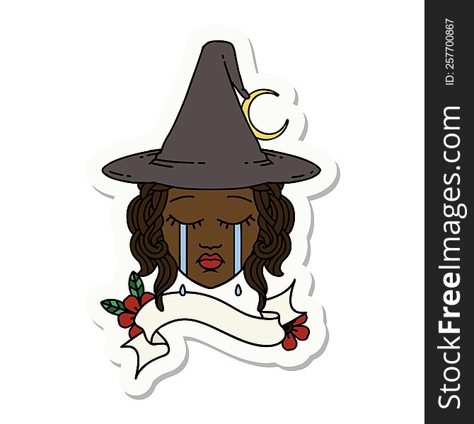 sticker of a human witch character face. sticker of a human witch character face
