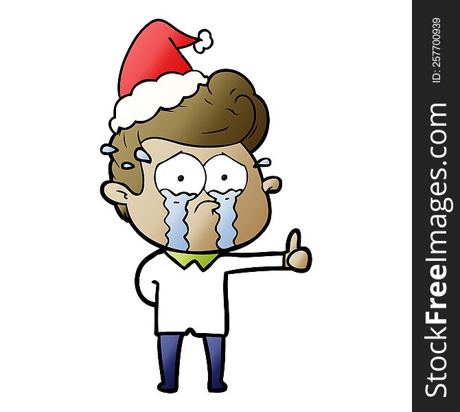 Gradient Cartoon Of A Crying Man Wearing Santa Hat