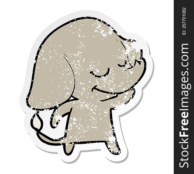 Distressed Sticker Of A Cartoon Smiling Elephant