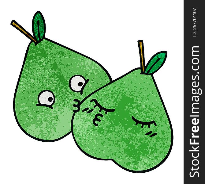 Retro Grunge Texture Cartoon Green Pear