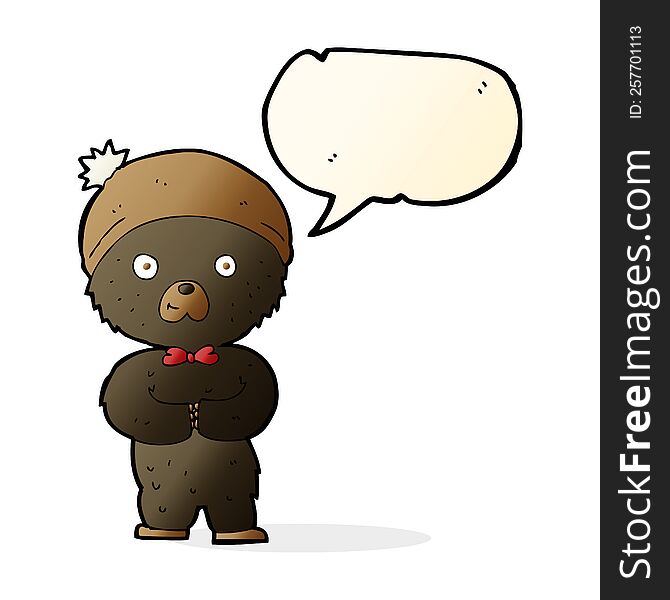 cartoon little black bear with speech bubble