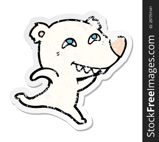 Distressed Sticker Of A Cartoon Polar Bear Showing Teeth