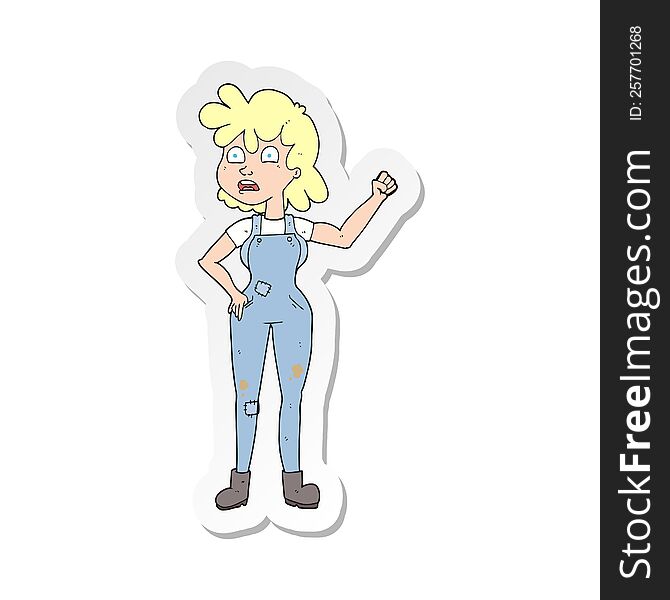 sticker of a cartoon woman shaking fist