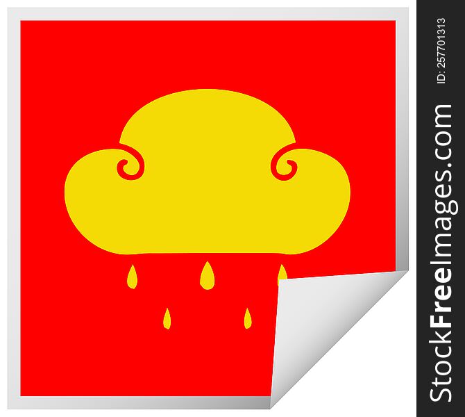 Quirky Square Peeling Sticker Cartoon Rain Cloud