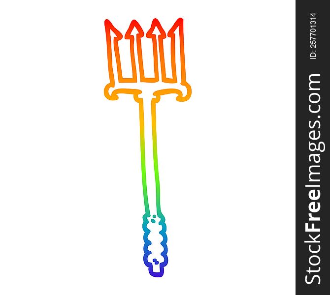 rainbow gradient line drawing of a cartoon gold trident