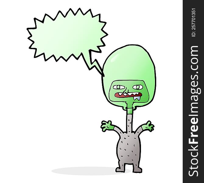 Cartoon Space Alien With Speech Bubble