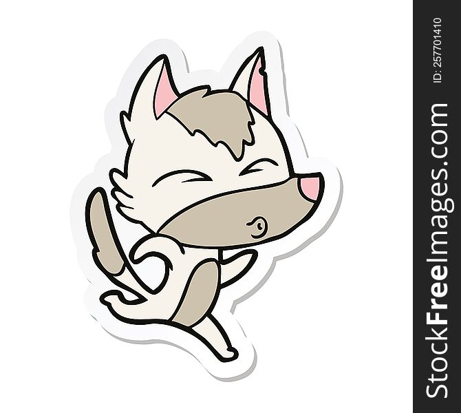 sticker of a cartoon wolf running
