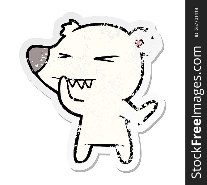 Distressed Sticker Of A Angry Polar Bear Cartoon Thinking