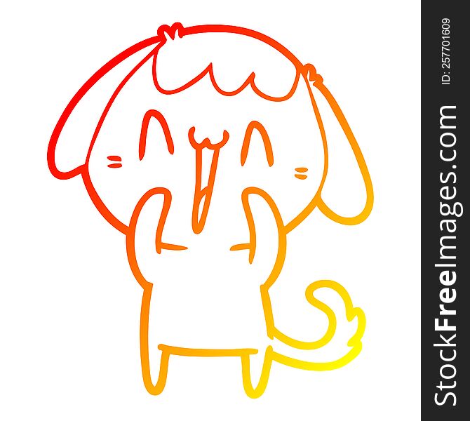 warm gradient line drawing of a cartoon laughing dog