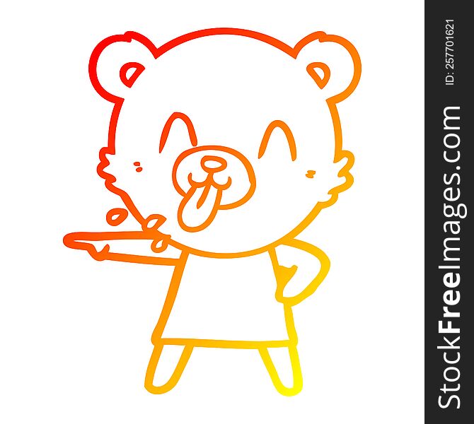 Warm Gradient Line Drawing Rude Cartoon Bear Pointing