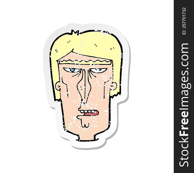 retro distressed sticker of a cartoon angry face