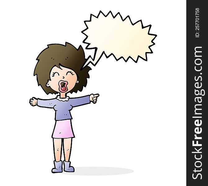 cartoon stressed out woman talking with speech bubble