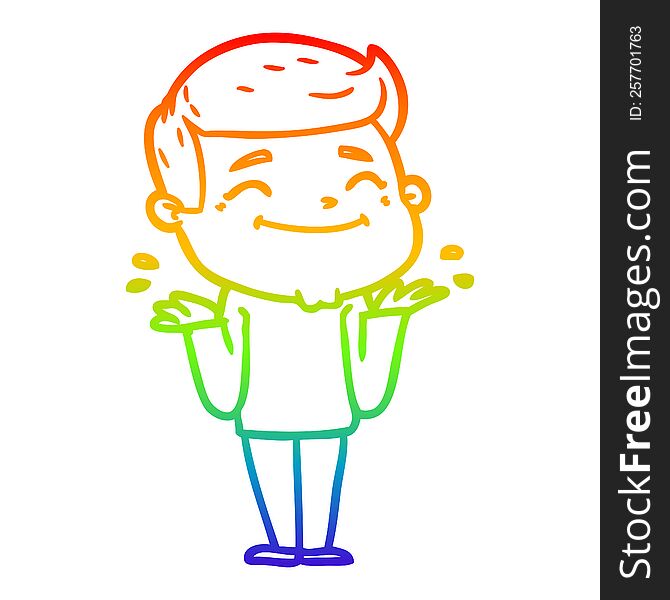 Rainbow Gradient Line Drawing Happy Cartoon Man Shrugging