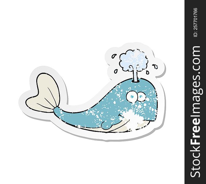 retro distressed sticker of a cartoon whale spouting water