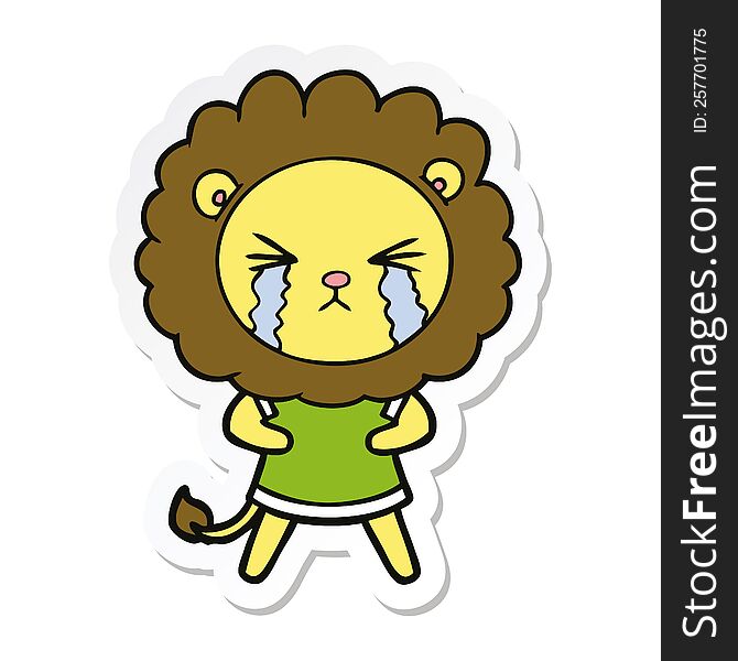 sticker of a cartoon crying lion