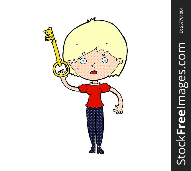 cartoon woman with key