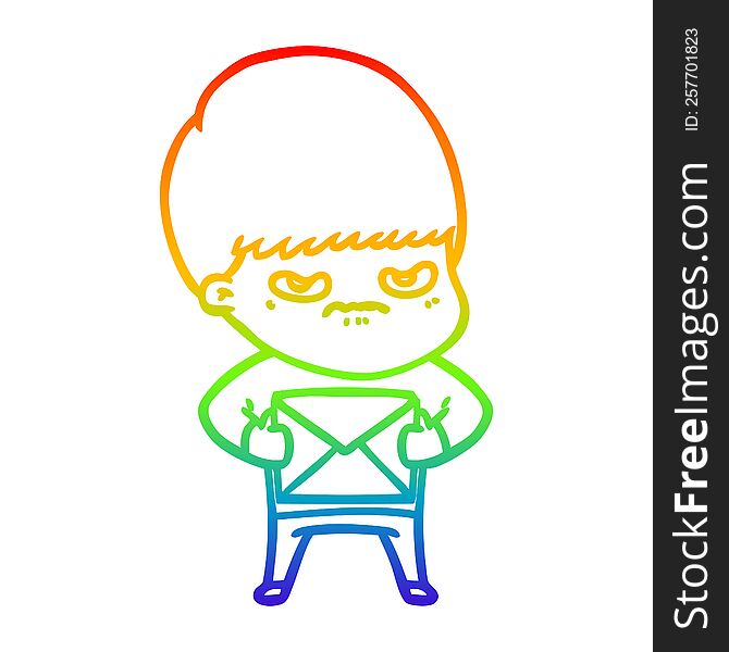 rainbow gradient line drawing of a angry cartoon boy