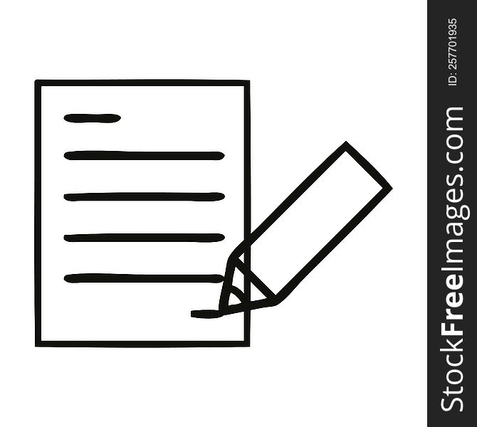 Line Drawing Cartoon Of Writing A Document