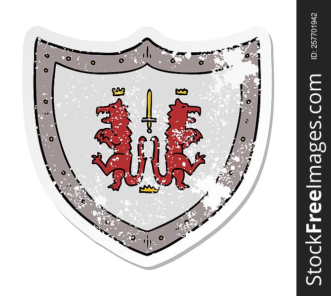 Distressed Sticker Of A Cartoon Heraldic Shield