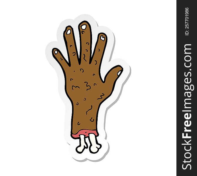 Sticker Of A Gross Zombie Hand Cartoon