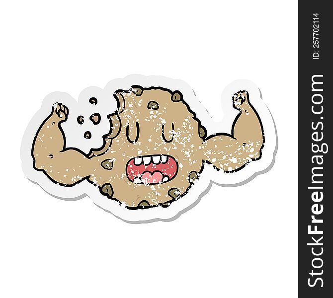 distressed sticker of a cartoon strong cookie