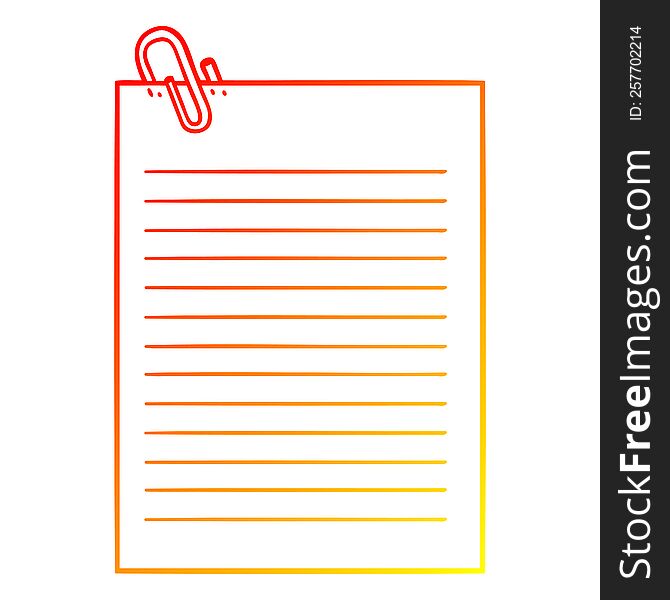 warm gradient line drawing of a cartoon lined paper with paperclip